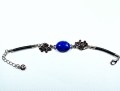 Bransoletka z lapis lazuli na czarnym rzemieniu 17 cm + 4 cm przedłużka z łańcuszka