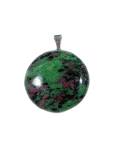 Zielony zoizyt z rubinkami na posrebrzanej zawieszce okrągły