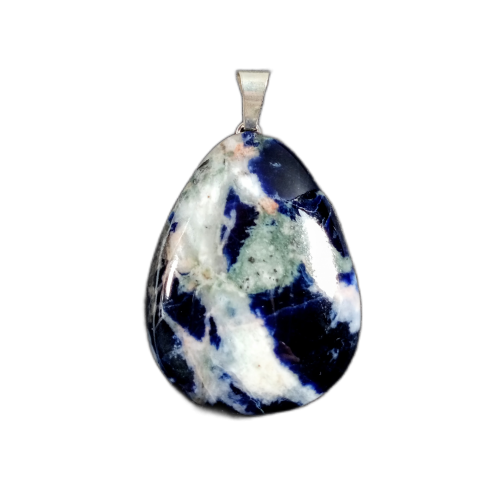 Wisiorek Sodalit na posrebrzanej zawieszce granatow-biały
Rozmiar kamienia 48mm x 37mm