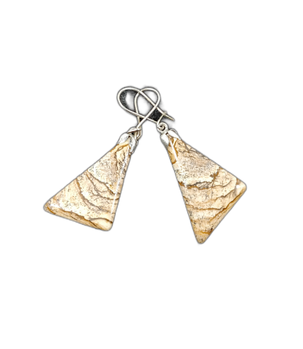 Wiszące kolczyki, jaspis obrazkowy, trójkąty, posrebrzane bigle