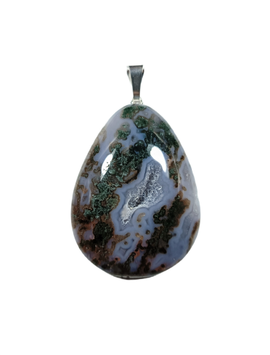 Wisiorek agat mszysty na posrebrzanej zawieszce