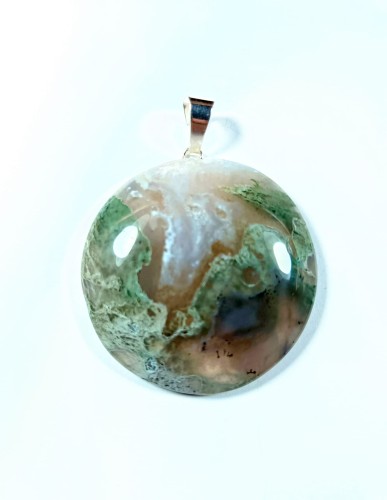 Wisiorek z agatu mszystego na posrebrzanej zawieszce