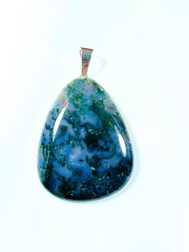 Wisiorek z agatu mszystego na posrebrzanej zawieszce